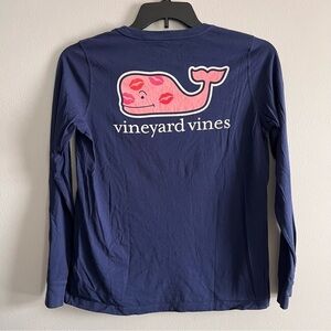 Vineyard Vines Navy Long Sleeve Tee with Pink Whale